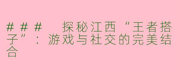 ### 探秘江西“王者搭子”：游戏与社交的完美结合