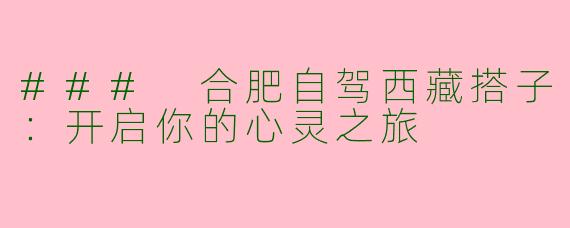 ### 合肥自驾西藏搭子：开启你的心灵之旅