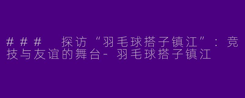 ### 探访“羽毛球搭子镇江”：竞技与友谊的舞台
