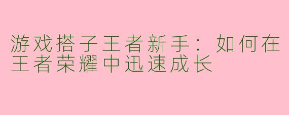 游戏搭子王者新手：如何在王者荣耀中迅速成长