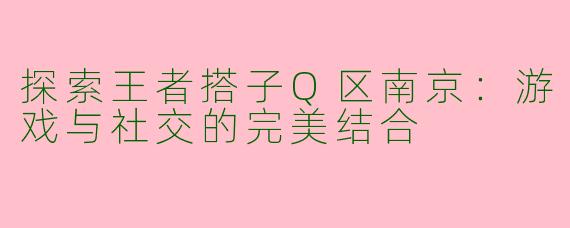 探索王者搭子Q区南京：游戏与社交的完美结合