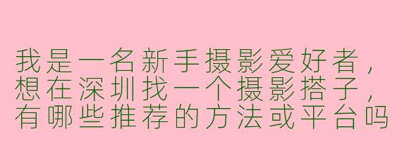 我是一名新手摄影爱好者，想在深圳找一个摄影搭子，有哪些推荐的方法或平台吗？**