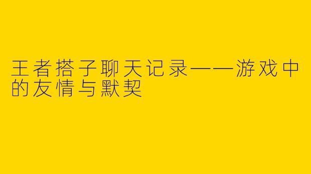 王者搭子聊天记录——游戏中的友情与默契