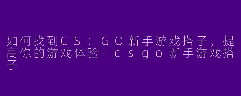 如何找到CS:GO新手游戏搭子，提高你的游戏体验-csgo新手游戏搭子