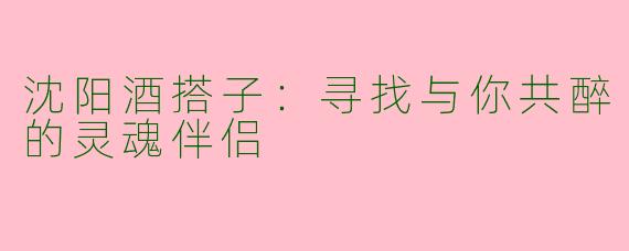 沈阳酒搭子：寻找与你共醉的灵魂伴侣