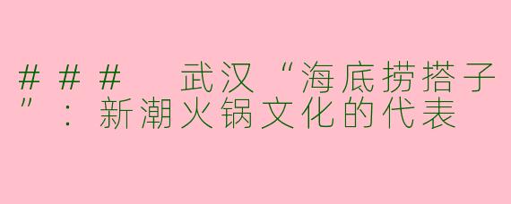 ### 武汉“海底捞搭子”：新潮火锅文化的代表