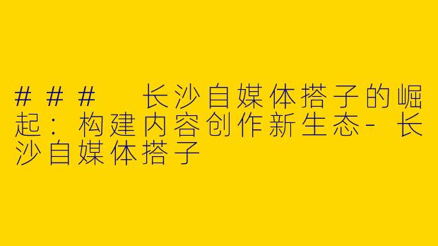 ### 长沙自媒体搭子的崛起：构建内容创作新生态-长沙自媒体搭子
