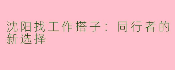 沈阳找工作搭子：同行者的新选择