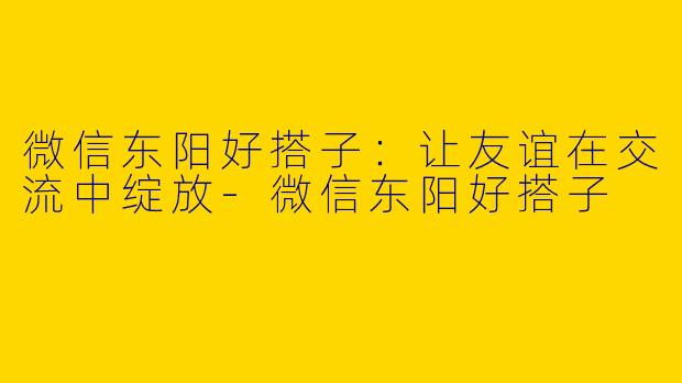 微信东阳好搭子：让友谊在交流中绽放