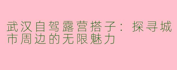 武汉自驾露营搭子：探寻城市周边的无限魅力