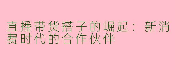 直播带货搭子的崛起：新消费时代的合作伙伴