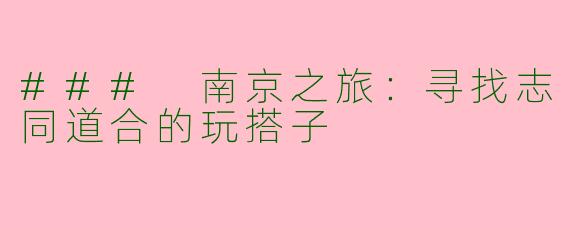 ### 南京之旅：寻找志同道合的玩搭子