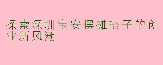 探索深圳宝安摆摊搭子的创业新风潮