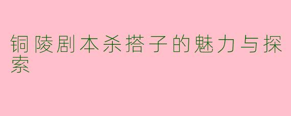 铜陵剧本杀搭子的魅力与探索