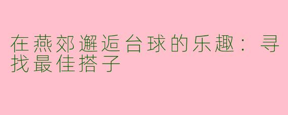 在燕郊邂逅台球的乐趣：寻找最佳搭子