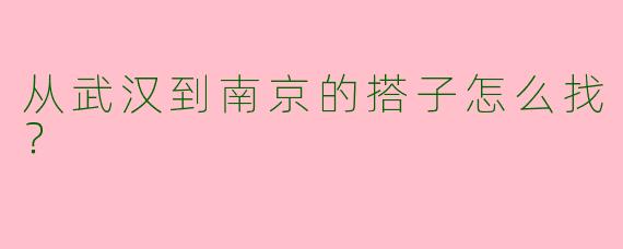 从武汉到南京的搭子怎么找?