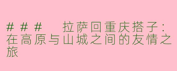 ### 拉萨回重庆搭子：在高原与山城之间的友情之旅