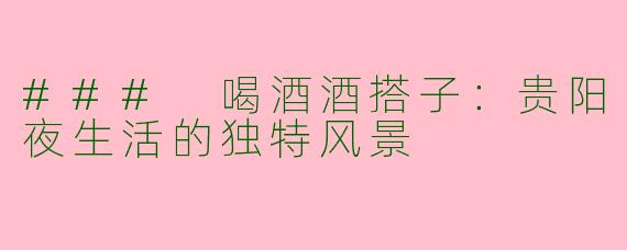 ### 喝酒酒搭子:贵阳夜生活的独特风景