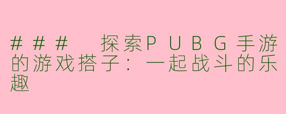 ### 探索PUBG手游的游戏搭子：一起战斗的乐趣