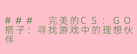 ### 完美的CS:GO搭子：寻找游戏中的理想伙伴