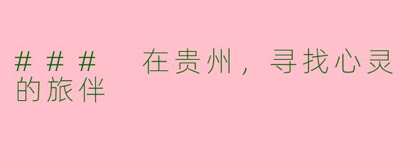 ### 在贵州，寻找心灵的旅伴