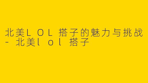 北美LOL搭子的魅力与挑战-北美lol搭子