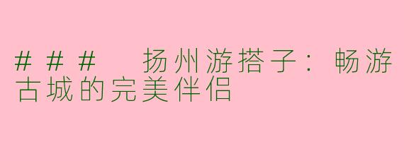 ### 扬州游搭子：畅游古城的完美伴侣