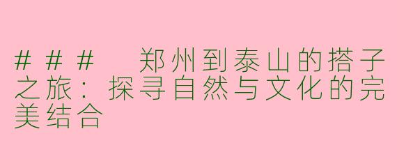 ### 郑州到泰山的搭子之旅：探寻自然与文化的完美结合