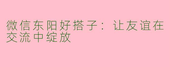 微信东阳好搭子：让友谊在交流中绽放