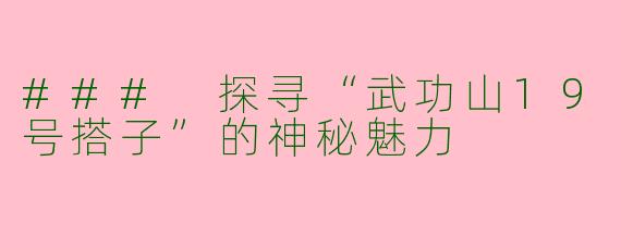 ### 探寻“武功山19号搭子”的神秘魅力