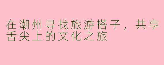 在潮州寻找旅游搭子,共享舌尖上的文化之旅
