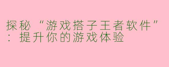 探秘“游戏搭子王者软件”：提升你的游戏体验