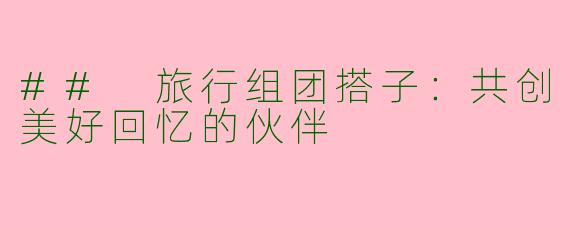 ## 旅行组团搭子：共创美好回忆的伙伴