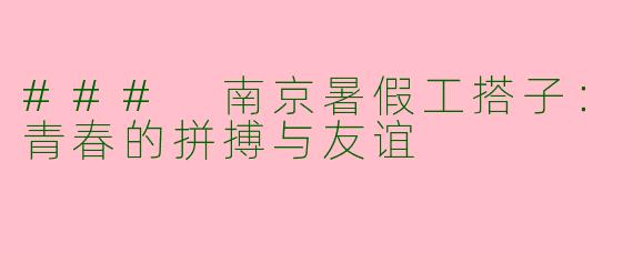 ### 南京暑假工搭子：青春的拼搏与友谊