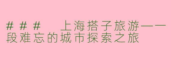 ### 上海搭子旅游—一段难忘的城市探索之旅