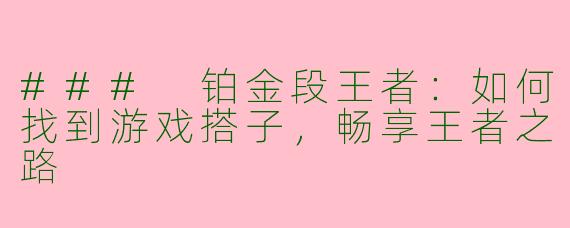 ### 铂金段王者:如何找到游戏搭子,畅享王者之路