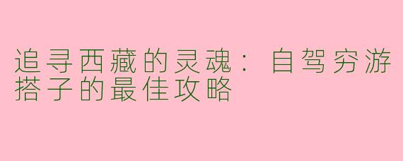追寻西藏的灵魂:自驾穷游搭子的最佳攻略