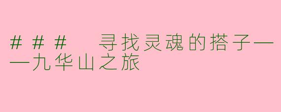 ### 寻找灵魂的搭子——九华山之旅