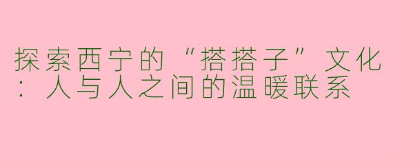 探索西宁的“搭搭子”文化：人与人之间的温暖联系