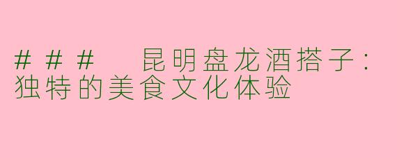 ### 昆明盘龙酒搭子：独特的美食文化体验