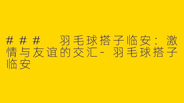 ### 羽毛球搭子临安：激情与友谊的交汇-羽毛球搭子临安
