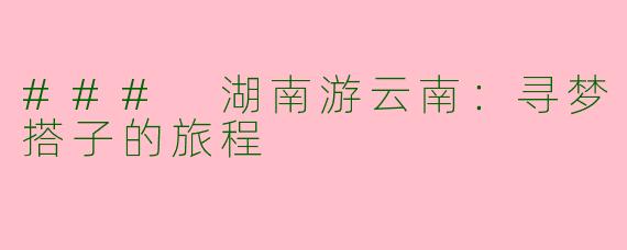 ### 湖南游云南：寻梦搭子的旅程