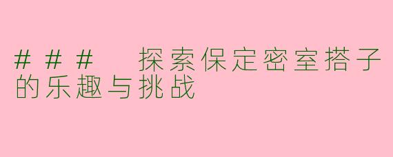 ### 探索保定密室搭子的乐趣与挑战