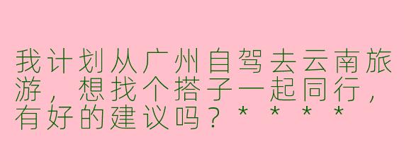 我计划从广州自驾去云南旅游，想找个搭子一起同行，有好的建议吗？****