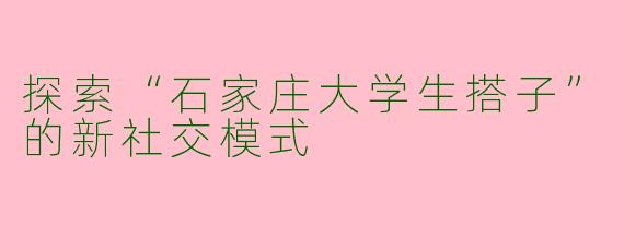 探索“石家庄大学生搭子”的新社交模式
