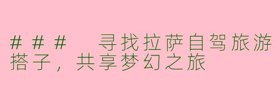 ### 寻找拉萨自驾旅游搭子，共享梦幻之旅