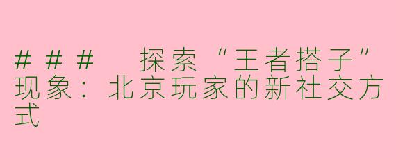### 探索“王者搭子”现象：北京玩家的新社交方式