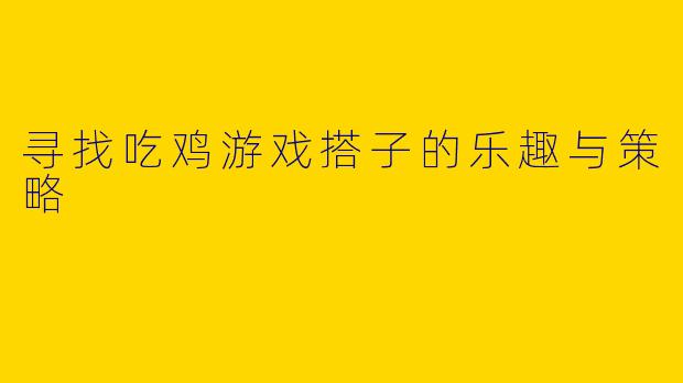 寻找吃鸡游戏搭子的乐趣与策略