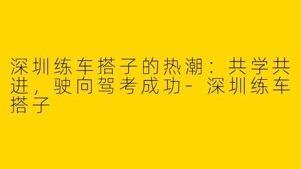 深圳练车搭子的热潮：共学共进，驶向驾考成功