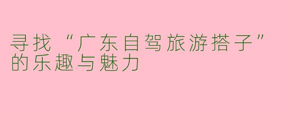 寻找“广东自驾旅游搭子”的乐趣与魅力